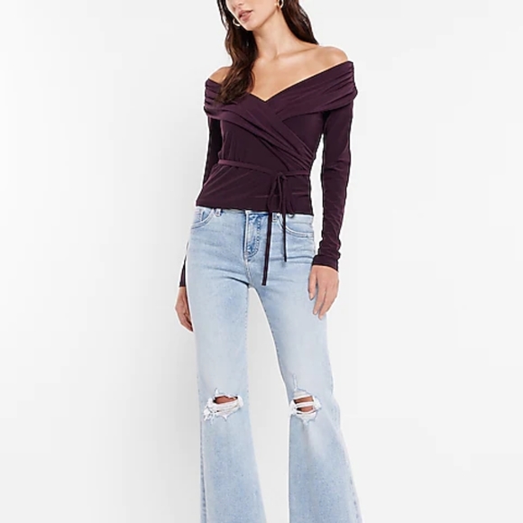 Express Off the Shoulder Long Sleeve Wrap Top - Picture 3 of 5